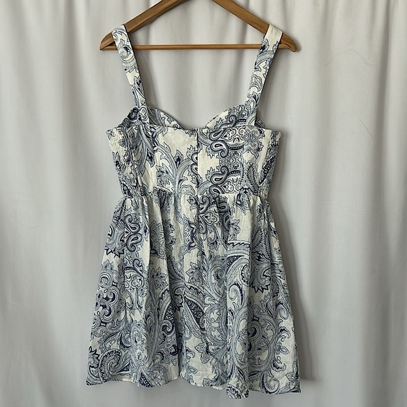 Zara NWT Blue/White Paisley Strap Cotton/Linen Babydoll Dress **Size L** 🌸🌸 - Picture 2 of 5